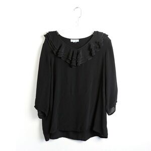 Ulla Popken black blouse ruffle front V-neck loose fit plus size cute gothic 2X